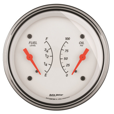 AutoMeter Gauge Dual Fuel & Oilp 3-3/8in. 0 Ohm(e) to 90 Ohm(f)& 100PSI Elec Arctic White - 1324 Photo - Primary
