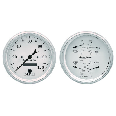 AutoMeter Gauge Kit 2 Pc. Quad & Speedometer 5in. Old Tyme White - 1603 Photo - Primary