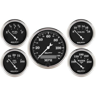 AutoMeter Gauge Kit 5 Pc. 3-1/8in. & 2-1/16in. Elec. Speedometer Old Tyme Black - 1709 Photo - Primary