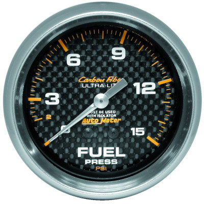 AutoMeter Gauge Fuel Pressure 2-5/8in. 15PSI Mech. Incl. Isolator Carbon Fiber - 4813 Photo - Primary