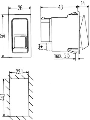 Hella Switch On/On/Off W Location Light - 007832441 Technical Drawing