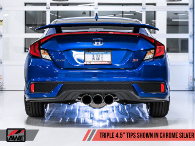 AWE Tuning 2016+ Honda Civic Si Track Edition Exhaust w/Front Pipe & Triple Chrome Silver Tips - 3020-52008