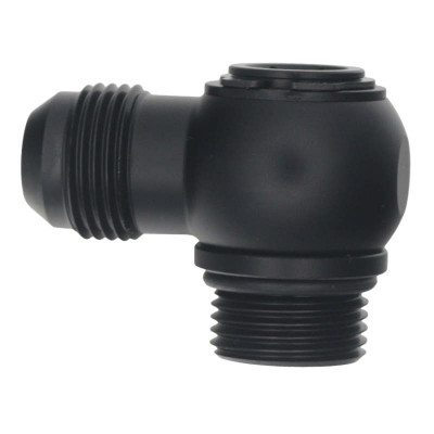 DeatschWerks 10AN ORB Male to 10AN Male Flare Low Profile 90-Degree Swivel - Anodized Matte Black - 6-02-0417-B Photo - Primary
