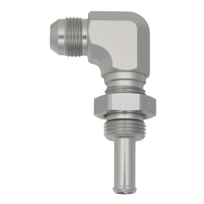 DeatschWerks 8AN Male Flare to 90-Degree 3/8in Single Hose Barb - Anodized DW Titanium - 6-02-0742 Photo - Primary