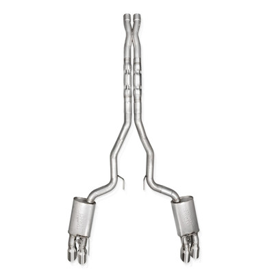 Stainless Works 2024 Mustang GT Catback Quad Tips Redline Sound X-Pipe Performance Connect Exhaust - M24QUADXPCR