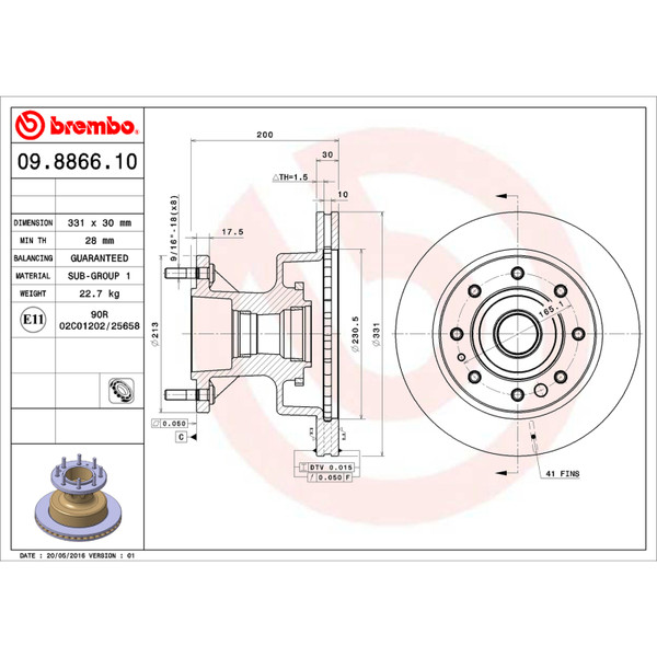 Brembo 03-05 Ford E-350 Club Wagon/95-98 E-350 Econoline Front Premium OE Equivalent Rotor - 09.8866.10