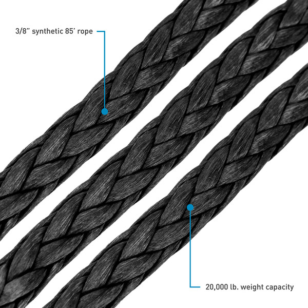 Borne Off-Road Synthetic Rope - 3/8in x 85ft - Black - BNWN-SR-38-85BK