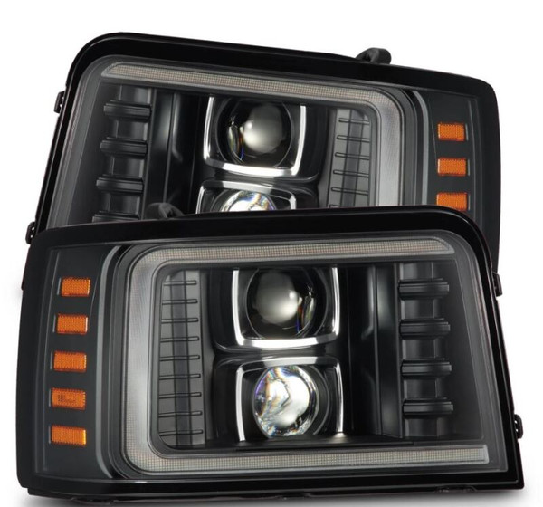 AlphaRex 92-96 Ford F-Series/Bronco LUXX-Series Proj Headlights Blk w/Actv Light SeqSig & SBDRL - 880268