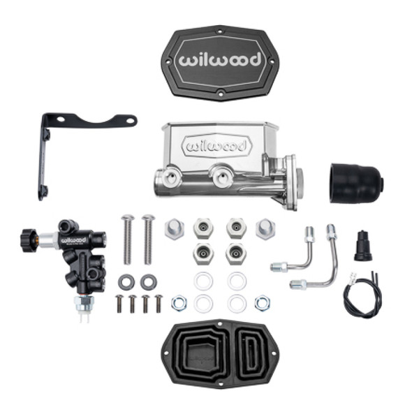 Wilwood MOPAR Compact Tandem M/C Kit w/ P-Valve 1.12in Bore - Chrome Powdercoat - 261-17799-P