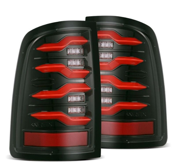 AlphaRex 09-18 Dodge RAM LUXX-Series LED Taillights Black Red w/Actv Light & SS - 640002