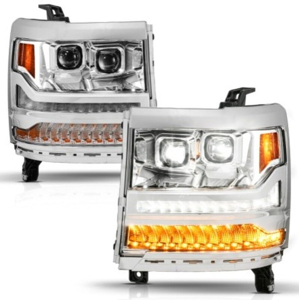 ANZO 16-18 Chevy Silverado 1500 (Factory HID Models ONLY) Full LED Proj Headlights Chrome - Pair - 111623A