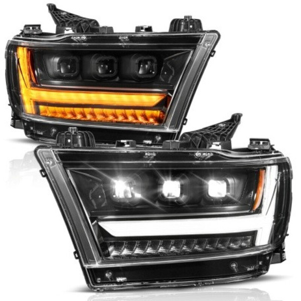 ANZO 19-24 RAM 1500 (New Body/OE Halogen) Full LED Proj Headlights DRL/SeqSig Black - Driver Side - 111628A-L