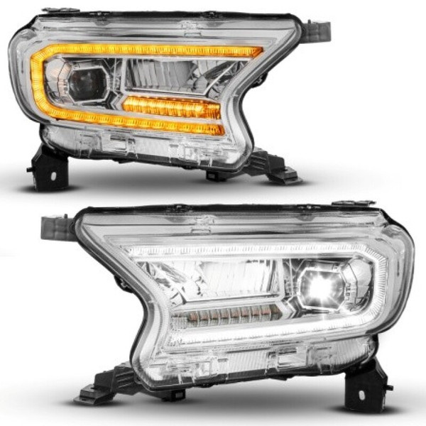 ANZO 19-23 Ford Ranger (Factory Halogen Models) Full LED Proj Headlights DRL/SeqSig Chrome - Pair - 111633A