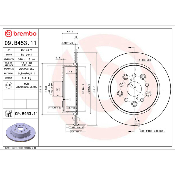 Brembo OE 01-06 Lexus LS430 UV Coated Brake Disc - Rear - 09.B453.11