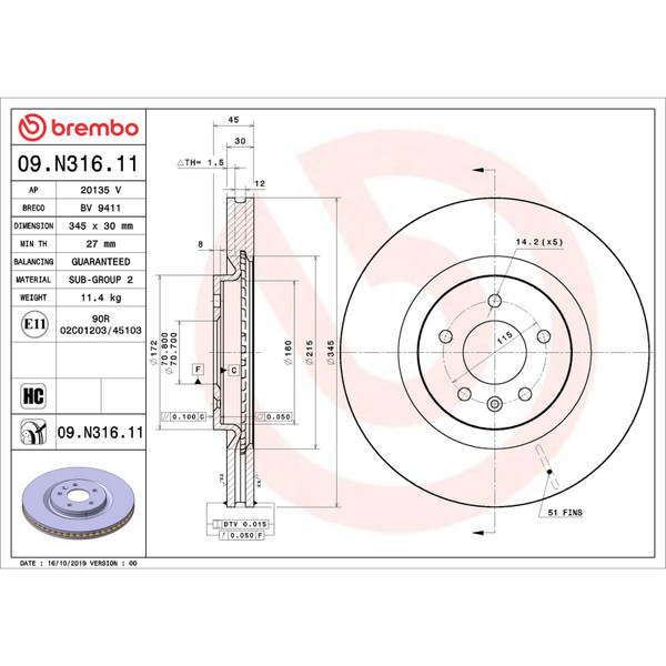 Brembo OE 18-20 Buick Regal Sportback UV Coated Brake Disc - Front - 09.N316.11