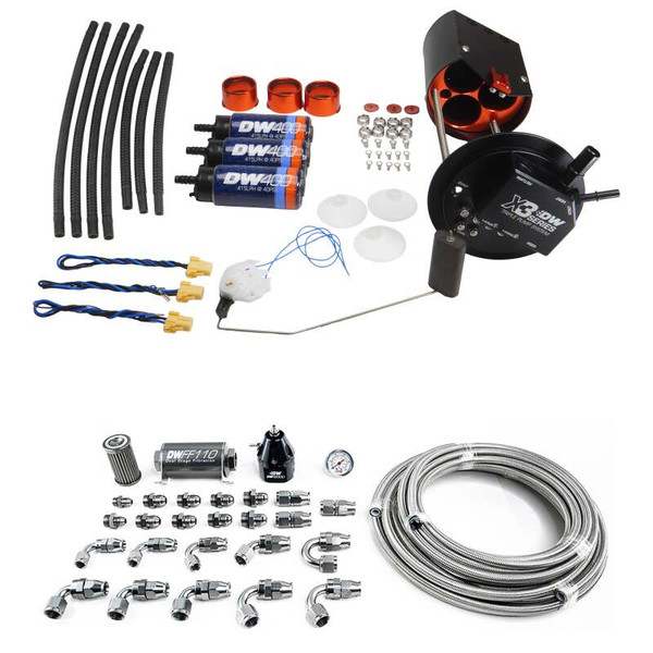 DeatschWerks 05-18 GM Truck X3 Module with DW400 Pumps and PTFE 8AN Plumbing Kit - 9-401-604-7016
