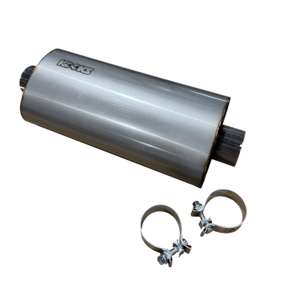 Kooks 3in Oval Clamp In Center/Center Muffler 18in Long Body Polished Stainless Steel - MUF-019-CI