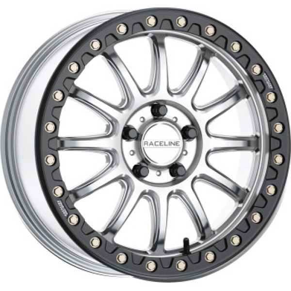 Raceline A14SB Alpha 17x7in/5x114.3 BP/40mm Offset/68mm Bore - Silver & Blk Ring Beadlock Wheel - A14SB-77037+25