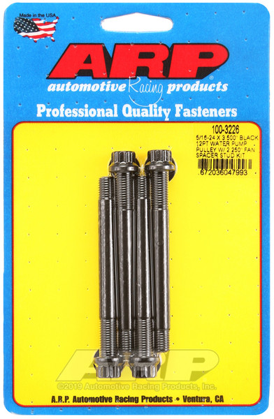 ARP 5/16-24 X 3.500 black 12pt water pump pulley w/ 2.250in fan spacer stud kit - 100-3226