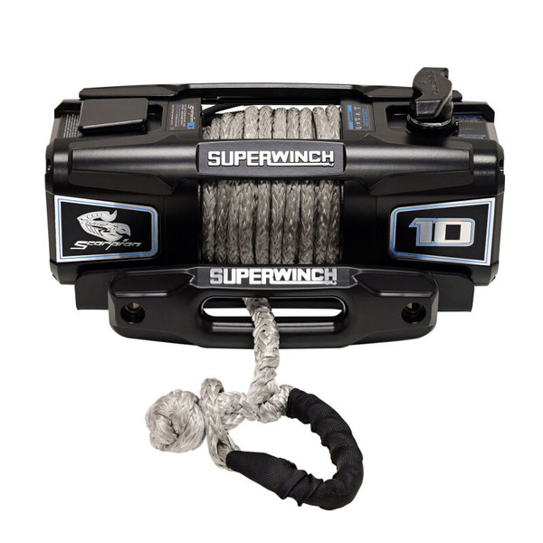 Superwinch 10000 LBS 12V DC 3/8in x 54ft Synthetic Rope Scorpion 10000SR Winch - Black Powdercoat - 1155401