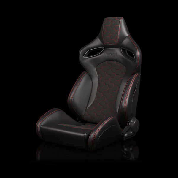 BRAUM ORUE-S Series Sport Reclinable Seats Black Leatherette | Honeycomb Alcantara | Red Stitching - Priced Per Pair