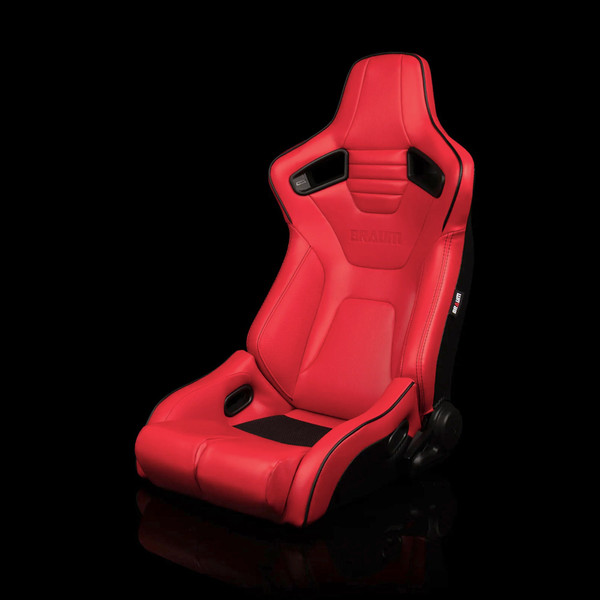 BRAUM ELITE-R Series Sport Reclinable Seats Red Leatherette | Black Trim - Priced Per Pair