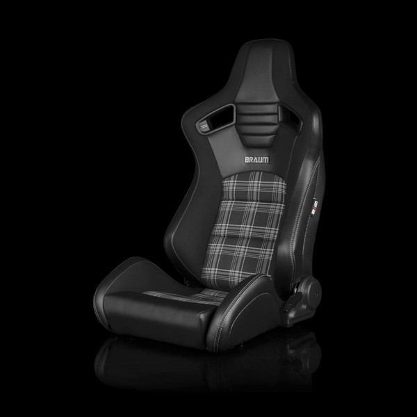 BRAUM ELITE-S Series Sport Reclinable Seats Black Leatherette | Grey Plaid - Priced Per Pair