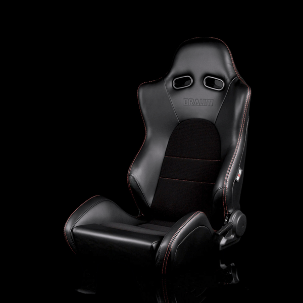 BRAUM ADVAN Series Sport Reclinable Seats Black Leatherette | Red Stitching - Priced Per Pair