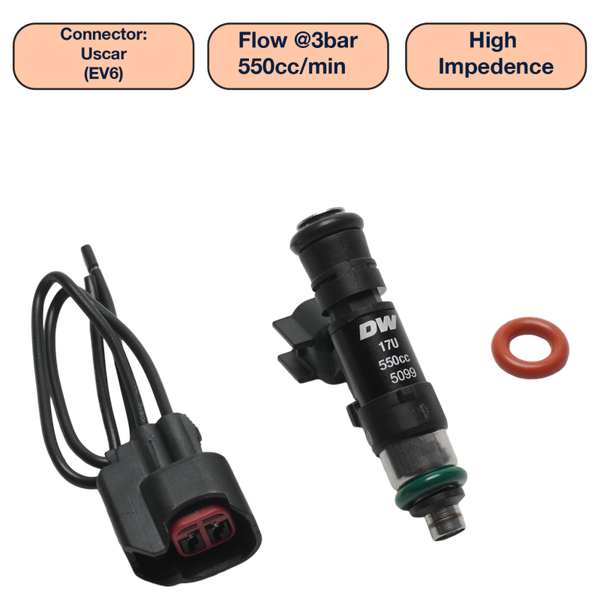 DeatschWerks Universal 550cc Single Fuel Injector / 48mm Length / 14mm O-Ring Seals - DW550-48-14-14-1