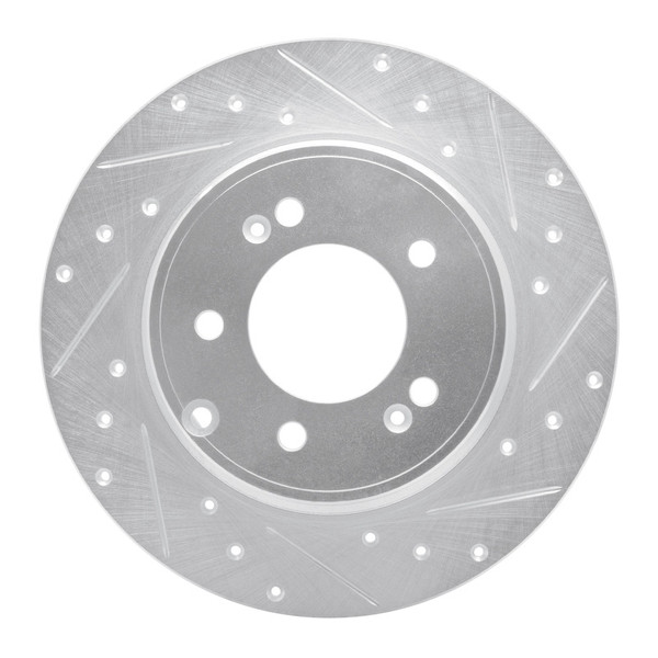 R1 17-19 Kia Cadenza Rear Right Drilled & Slotted Silver Brake Rotor - 631-21037R