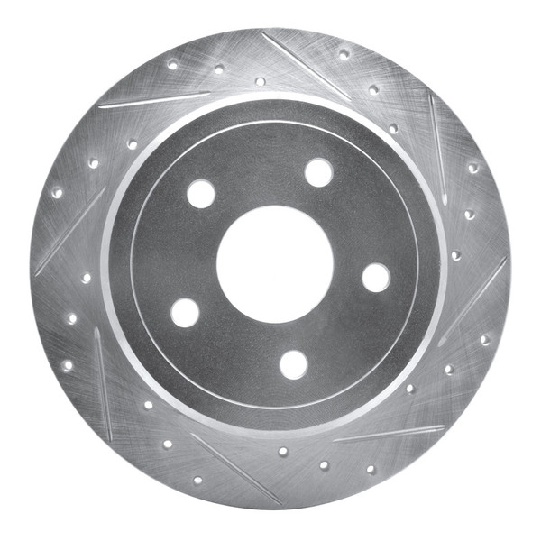 R1 05-10 Jeep Commander Rear Right Drilled & Slotted Silver Brake Rotor - 631-42001R