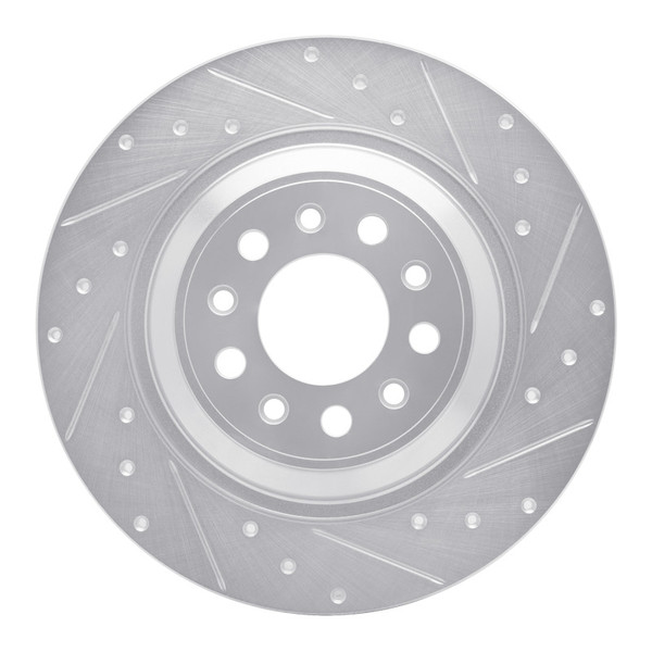 R1 14-23 Jeep Cherokee Rear Right Drilled & Slotted Silver Brake Rotor - 631-42010R
