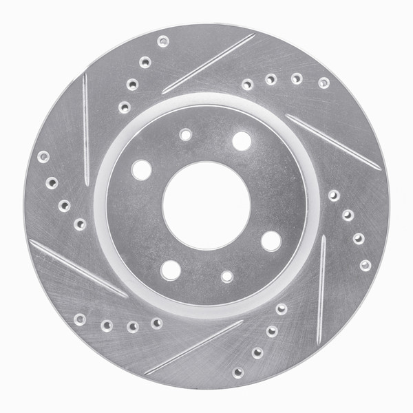 R1 79-87 Dodge COLT Front Left Drilled & Slotted Silver Brake Rotor - 631-43001L