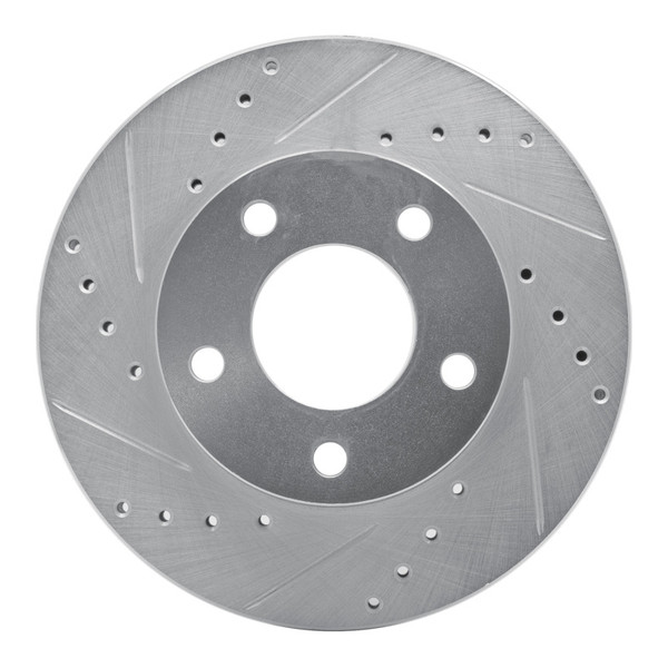 R1 75-80 Ford Granada Left Rear Drilled & Slotted Silver Brake Rotor - 631-54017D