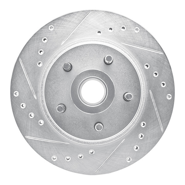 R1 82-87 Ford Mustang Front Left Drilled & Slotted Silver Brake Rotor - 631-54019L