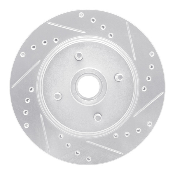 R1 87-88 Ford Thunderbird Front Right Drilled & Slotted Silver Brake Rotor - 631-54028R