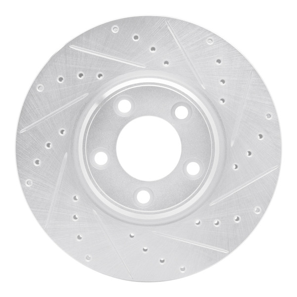 R1 00-06 Ford Thunderbird Front Right Drilled & Slotted Silver Brake Rotor - 631-54044R