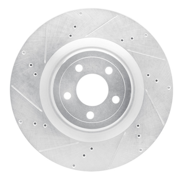 R1 15-23 Ford Mustang Front Left Drilled & Slotted Silver Brake Rotor - 631-54079L