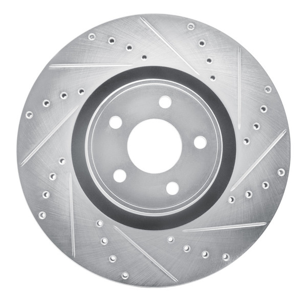 R1 14-19 Ford Focus Front Right Drilled & Slotted Silver Brake Rotor - 631-54082R