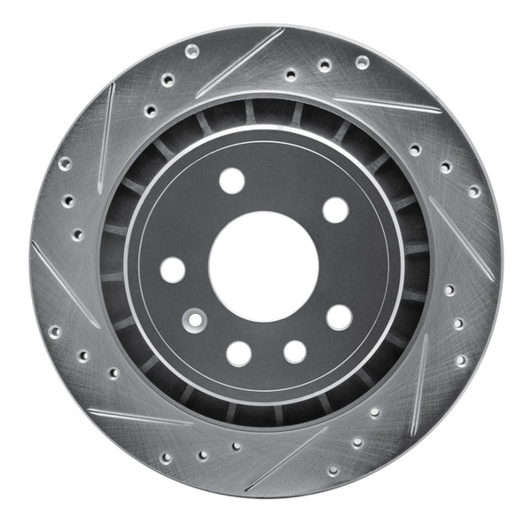 R1 2002-2010 Saab 9-5 Rear Left Drilled & Slotted Silver Brake Rotor - 631-65014L