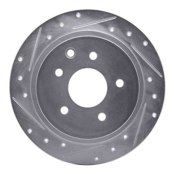 R1 02-25 Nissan Juke Rear Left Drilled & Slotted Silver Brake Rotor - 631-67050L