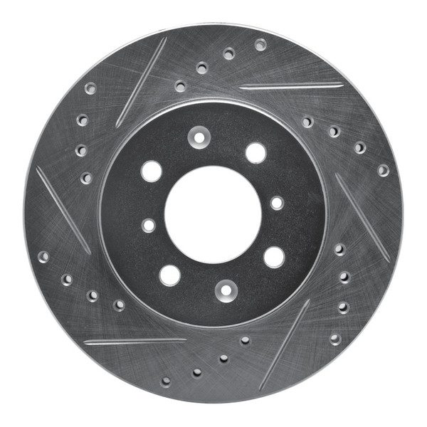 R1 85-87 Mitsubishi Galant Front Left Drilled & Slotted Silver Brake Rotor - 631-72007L