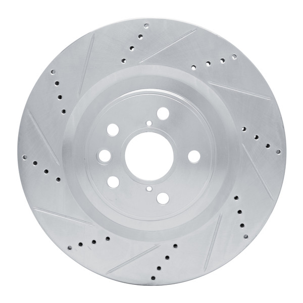 R1 13-25 Lexus RC300 Left Front Drilled & Slotted Silver Brake Rotor - 631-75058D
