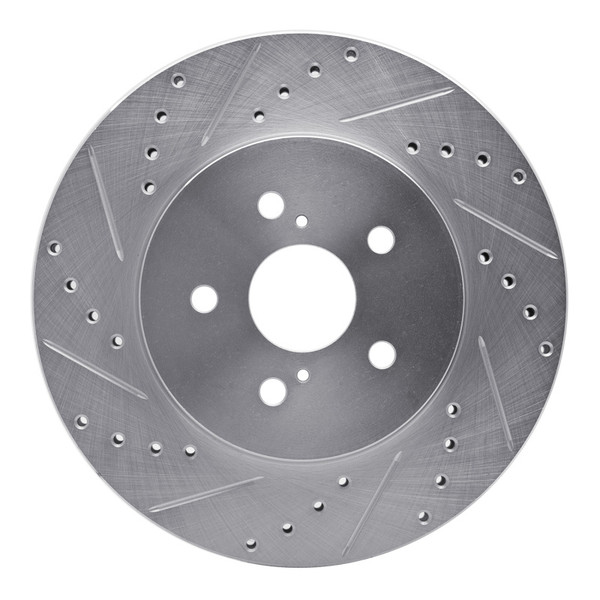 R1 04-09 Lexus RX350 Front Left Drilled & Slotted Silver Brake Rotor - 631-76129L