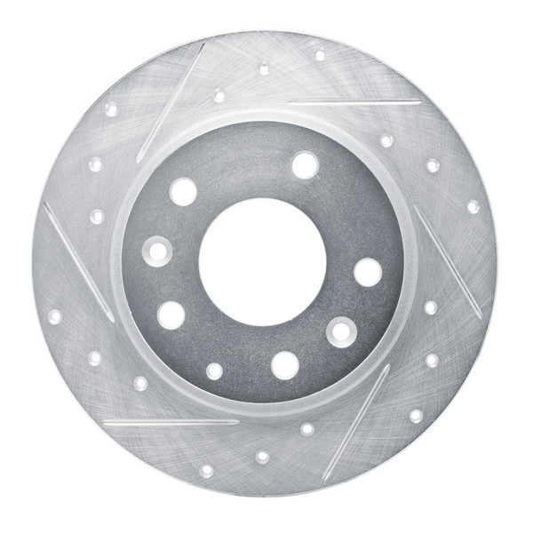 R1 14-25 Mazda 3 Rear Left Drilled & Slotted Silver Brake Rotor - 631-80079L