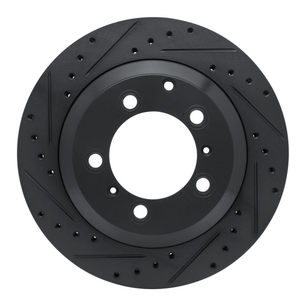 R1 -23 Porsche Cayenne Rear Left Drilled & Slotted Black Brake Rotor - 633-02130L