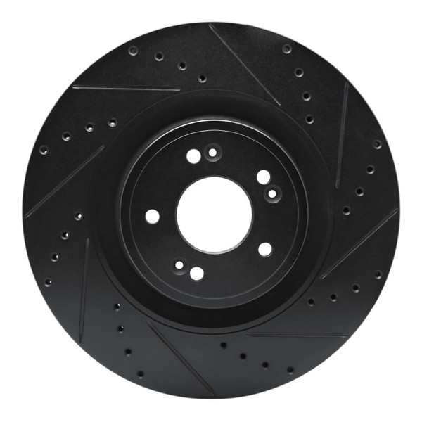 R1 18-20 Genesis G80 Front Right Drilled & Slotted Black Brake Rotor - 633-03057R