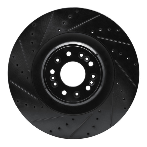 R1 17-22 Genesis G90 Front Left Drilled & Slotted Black Brake Rotor - 633-10001L
