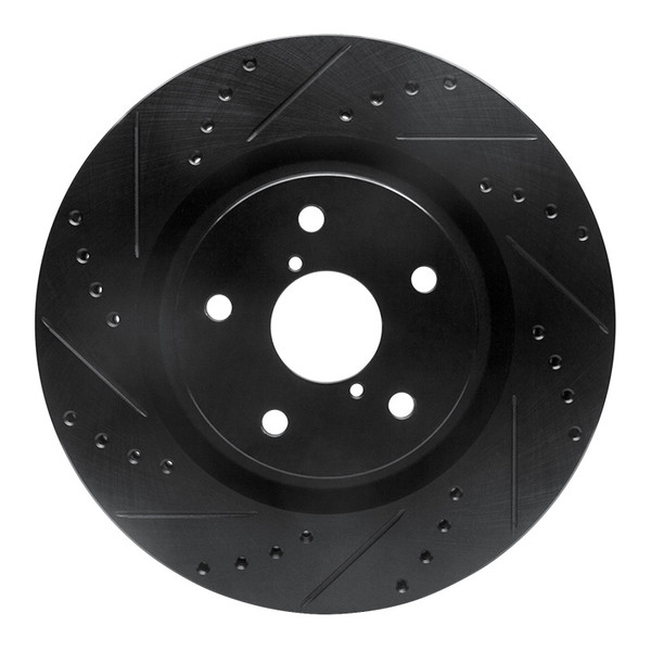 R1 -24 Subaru Forester Front Left Drilled & Slotted Black Brake Rotor - 633-13045L
