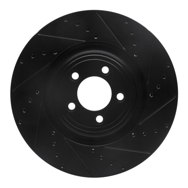 R1 06-21 Jaguar F-Type Front Right Drilled & Slotted Black Brake Rotor - 633-20020R